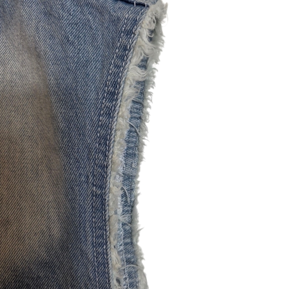POL Womens Distress Plaid Stonedwashed Denim Vest Sleeveless Frayed Arms Small - Picture 7 of 17